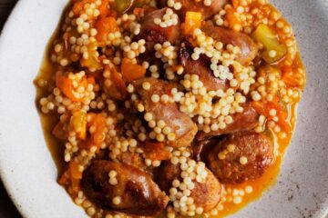 Sausage and fregola with harissa